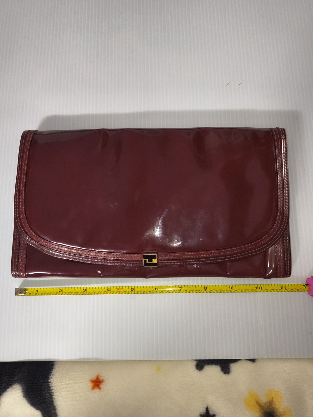 Vintage TED LAPIDUS PARIS Burgundy Patent Leather Envelope Clutch Bag
